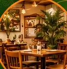 The warm, welcoming dining room at Bongou Lakay